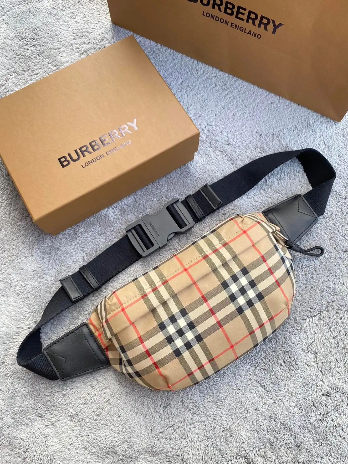 Official First Bag Ru Check Bum Bonded Cotton Medium Bag BURBERRY Vintage 0607